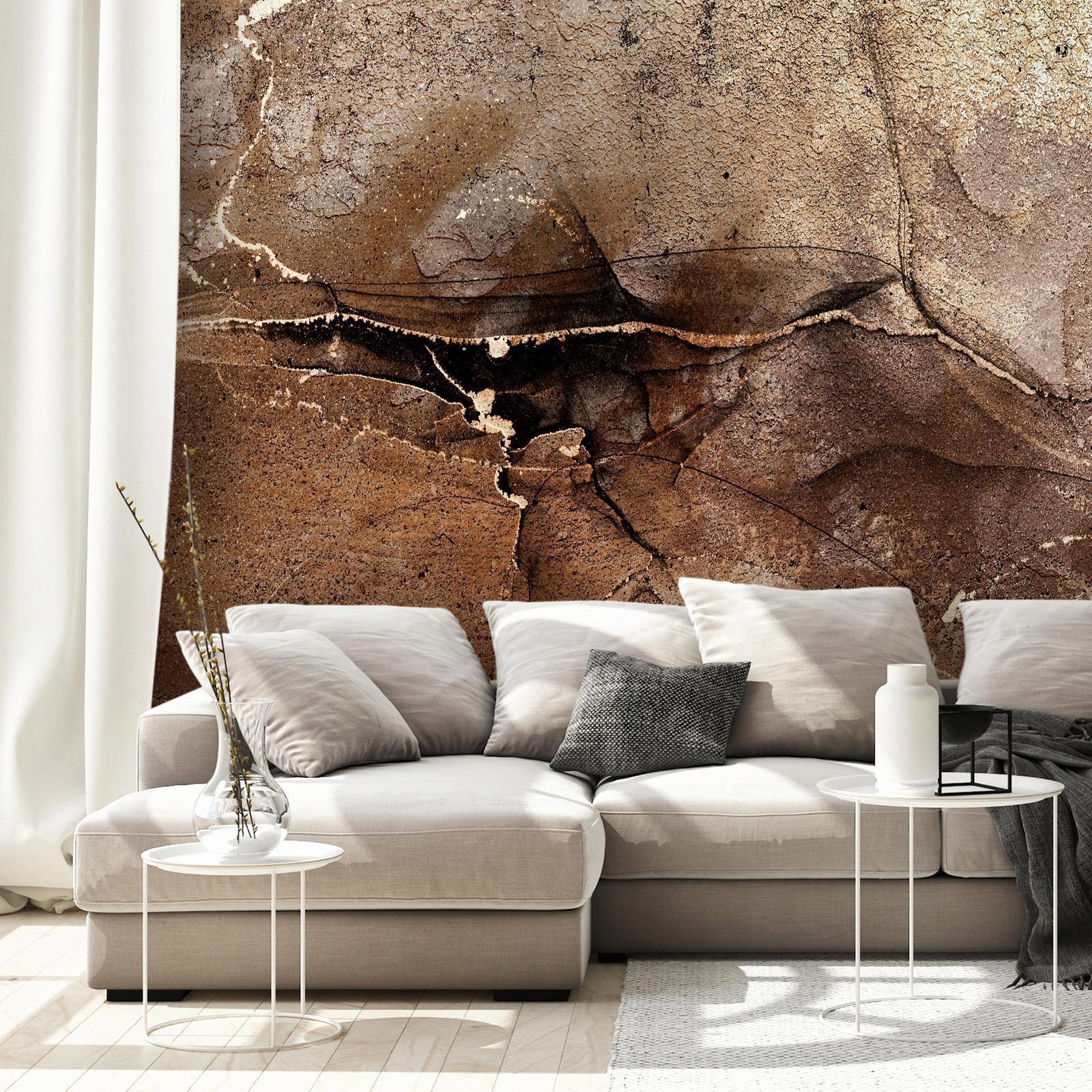 Papier peint - Rock abstraction - brown and beige pattern in the style of cracked stone