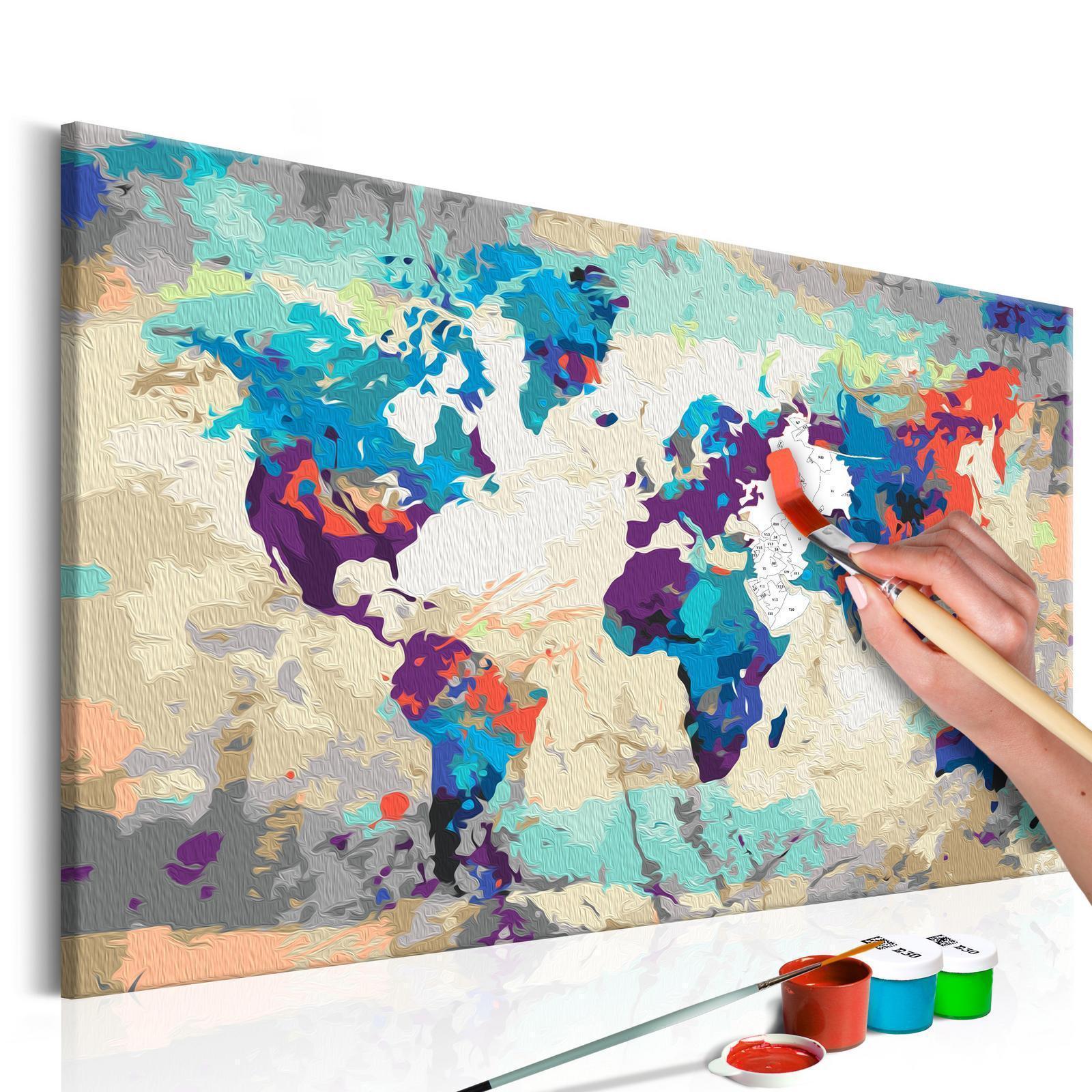 Peinture par numéros - World Map (Blue & Red)