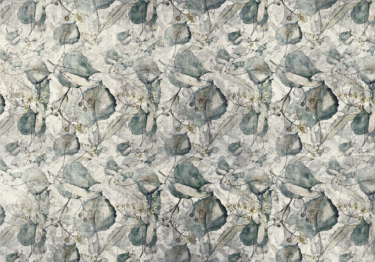 Papier peint - Autumn souvenirs - cool grey floral pattern with leaves