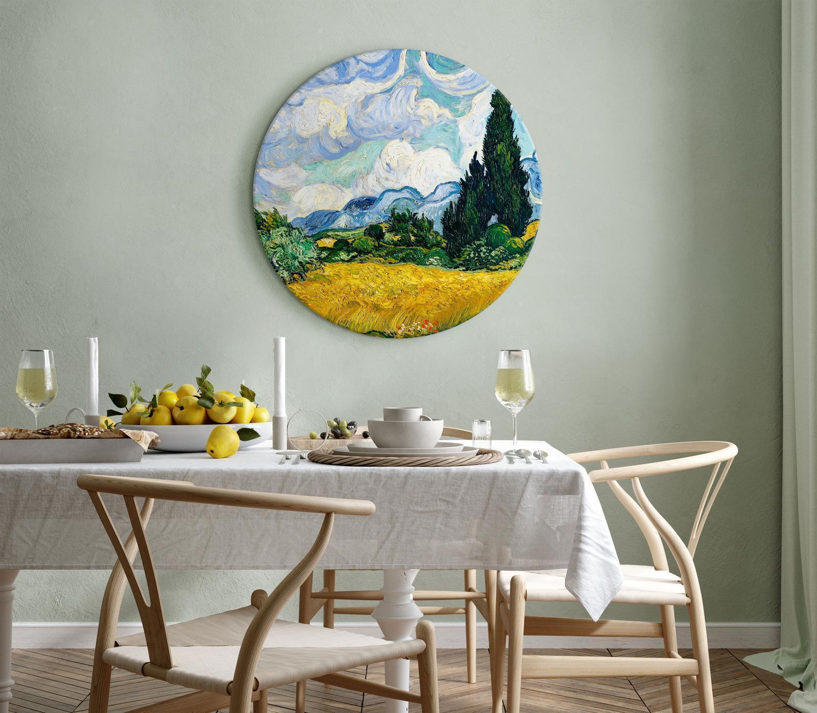 Tableau rond - Vincent Van Gogh - A Landscape With a Yellow Field of Chrysanthemum and a Cypress Tree