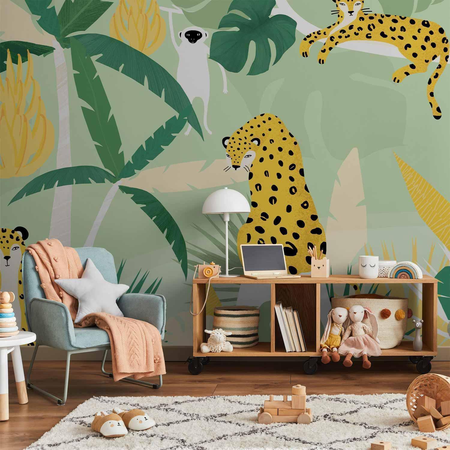 Papier peint - Cheetahs in the jungle - landscape with animals in the tropics for children