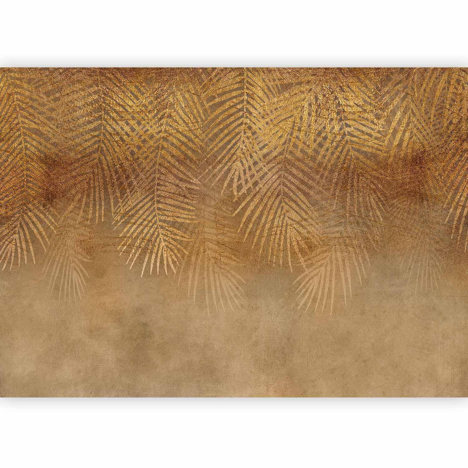 Papier peint - Abstract nature in beige - composition with golden exotic leaves