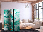 Paravent - Koi Fish Among Waves - Japanese Fish Among Waves in Shades of Turquoise And White