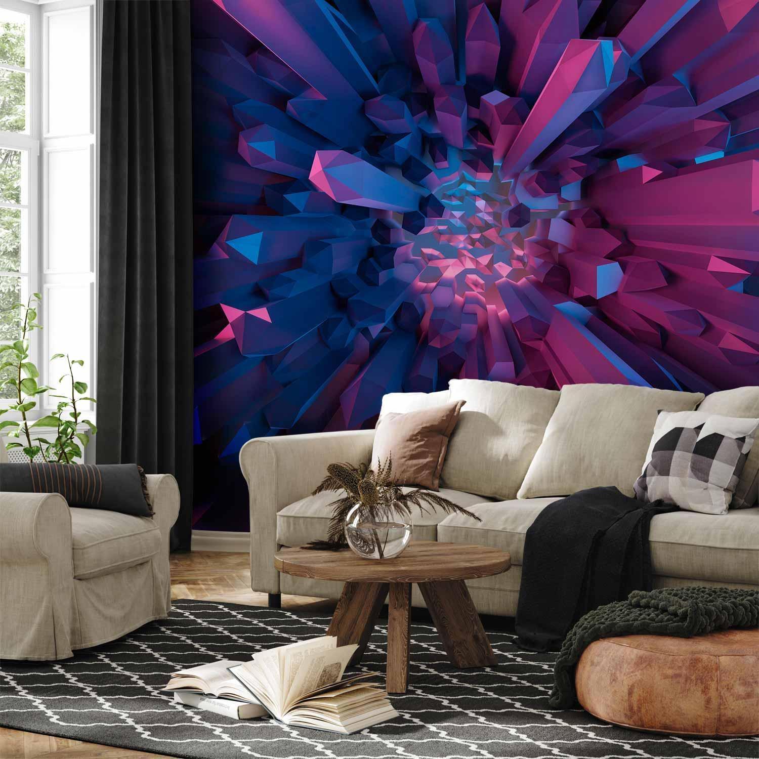 Papier peint - Crystal - geometric fantasy with 3D elements in purple tones