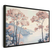 Tableau - Landscape with the Ocean Cliffs and Trees in Delicate Pink Shades