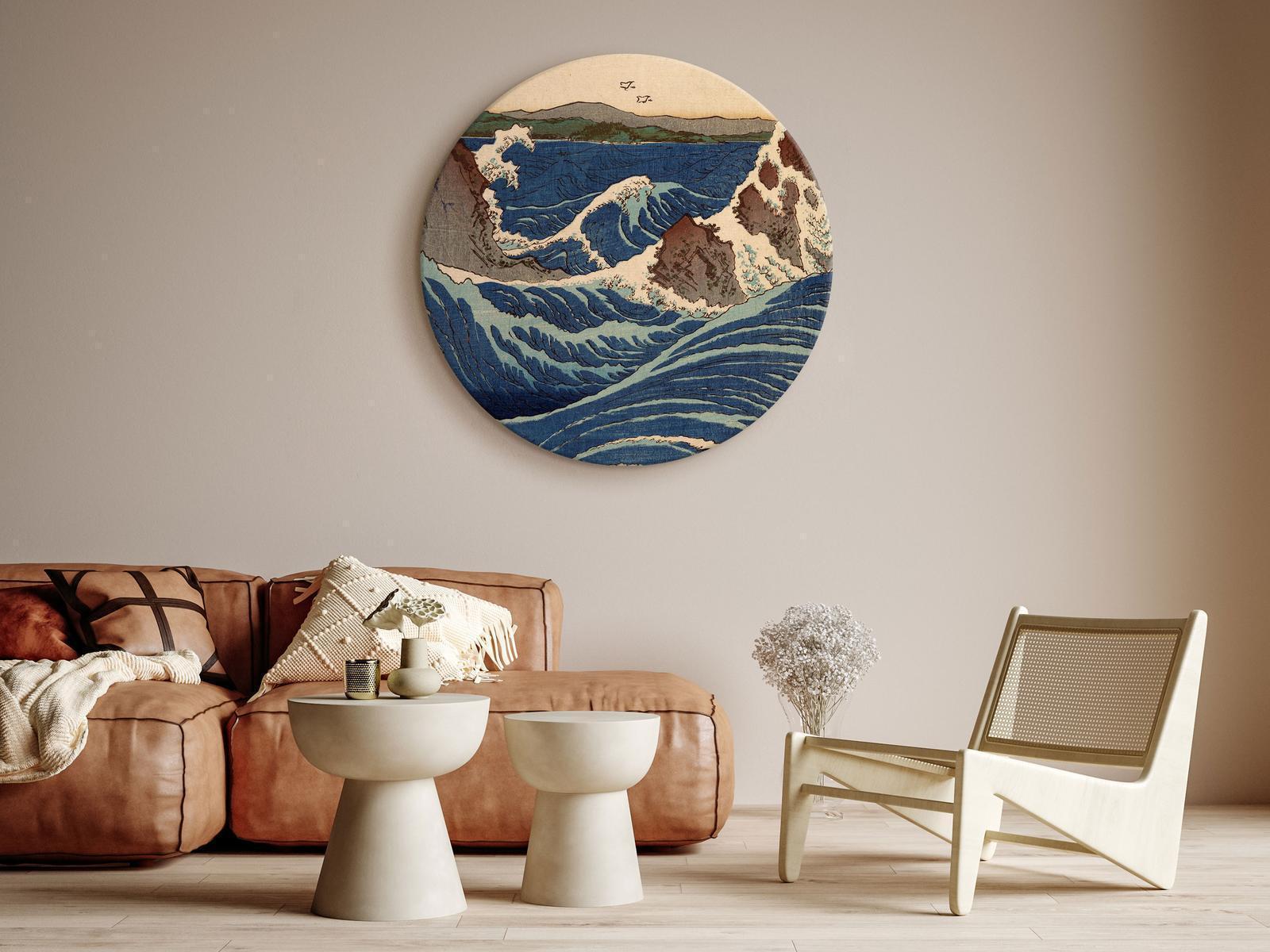 Tableau rond - Woodcut Utagawa Hiroshige - Great Blue Wave