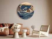 Tableau rond - Woodcut Utagawa Hiroshige - Great Blue Wave