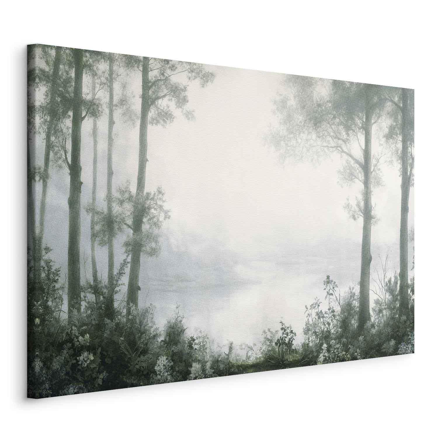 Tableau - Retro Landscape Grove Trees and Pond in Patinated Shades of Green