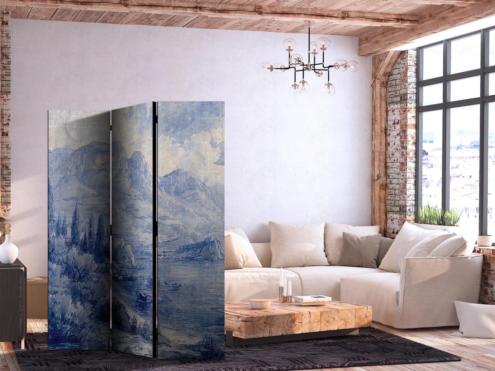 Paravent - Italian Landscape - Lake Como Painted in Shades of Blue