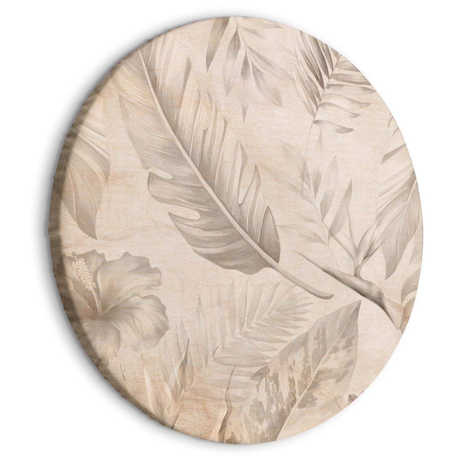 Tableau rond - A multitude of exotic leaves and flowers - A subtle composition of tropical plant species maintained in sepia tones/Tropics in sepia