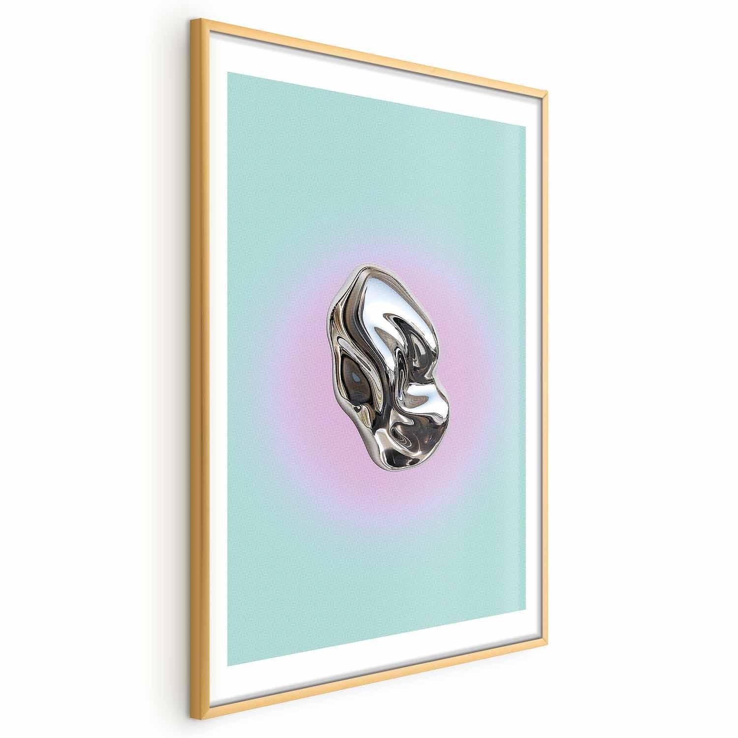 Poster - Metallic Form - abstract sculpture on a mint background with a purple halo