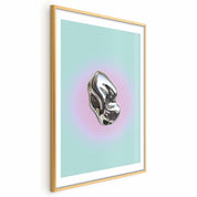 Poster - Metallic Form - abstract sculpture on a mint background with a purple halo