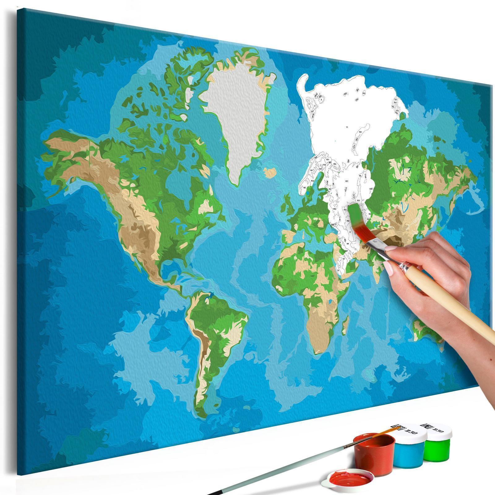 Peinture par numéros - World Map (Blue & Green)