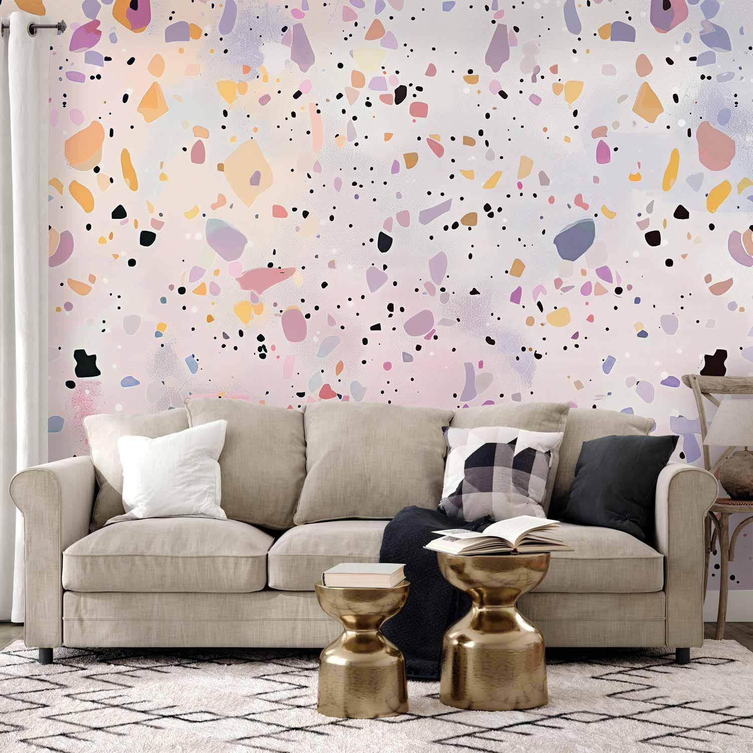 Papier peint - Terrazzo in Confetti Style Violet-Pink Colorful Pattern