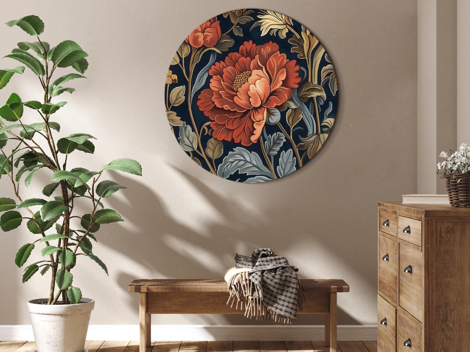 Tableau rond - Tapestry Large Flowers Retro Floral Motif in Kilim Style