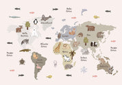 Papier peint - Pastel Map - Animals and Continents for Children's Room