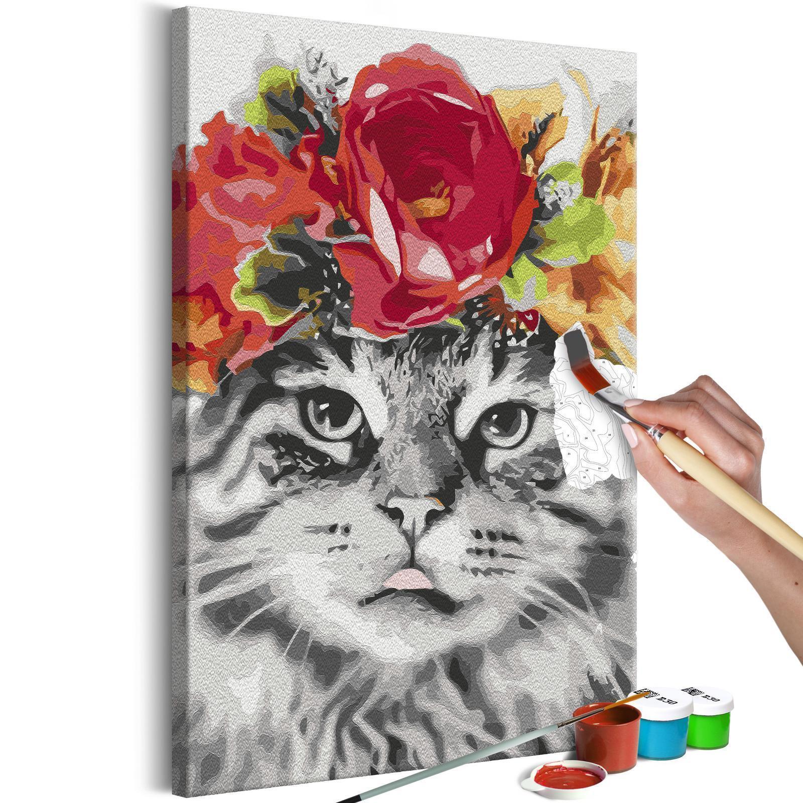 Peinture par numéros - Cat With Flowers