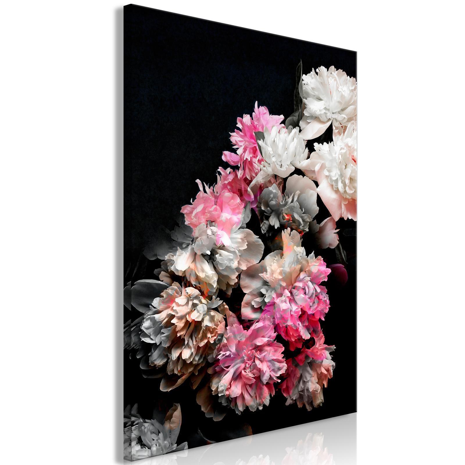 Tableau - Peony Charm (1-part) - Colorful Bouquet on Black Background