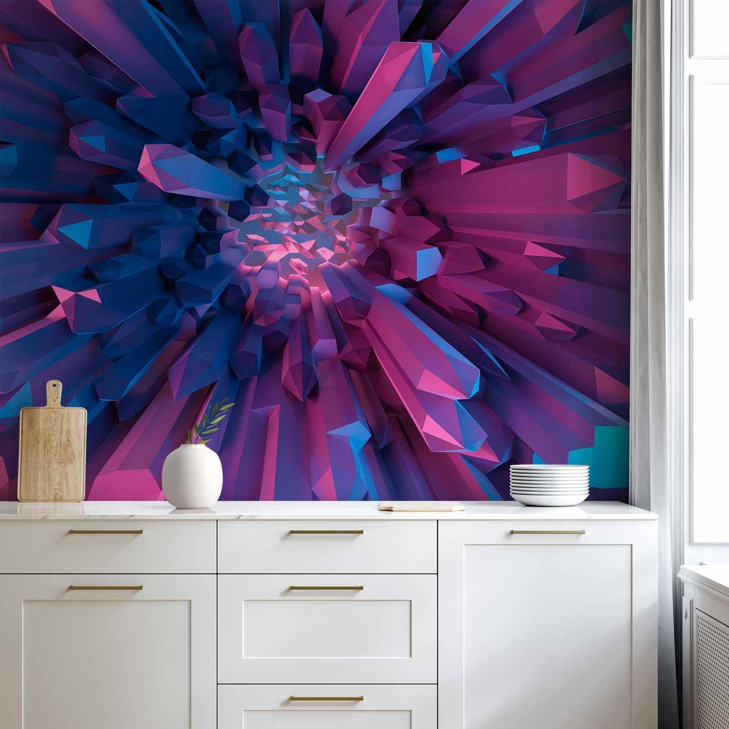 Papier peint - Crystal - geometric fantasy with 3D elements in purple tones