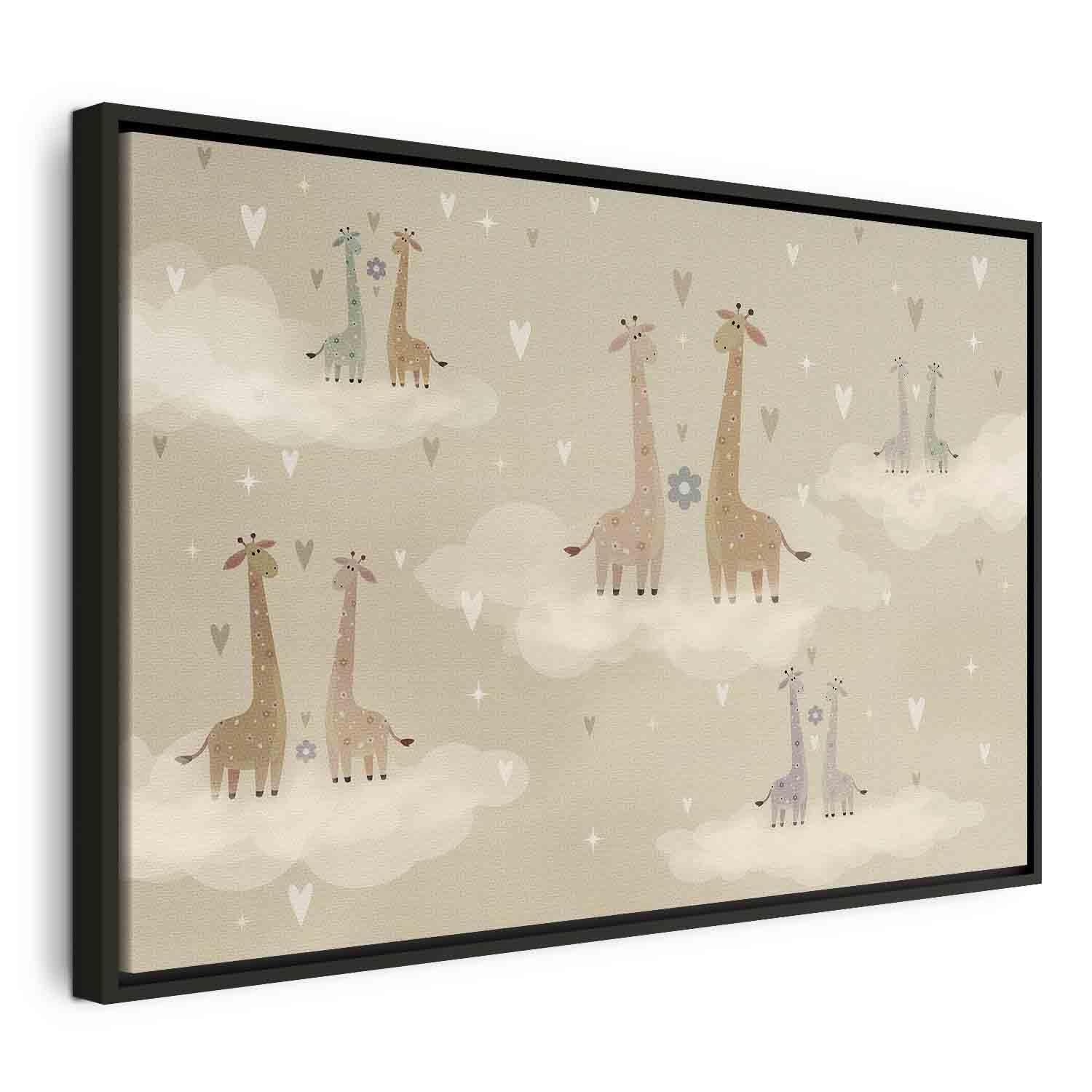 Tableau - Love - Colorful Giraffes Floating on Clouds Among Hearts and Stars