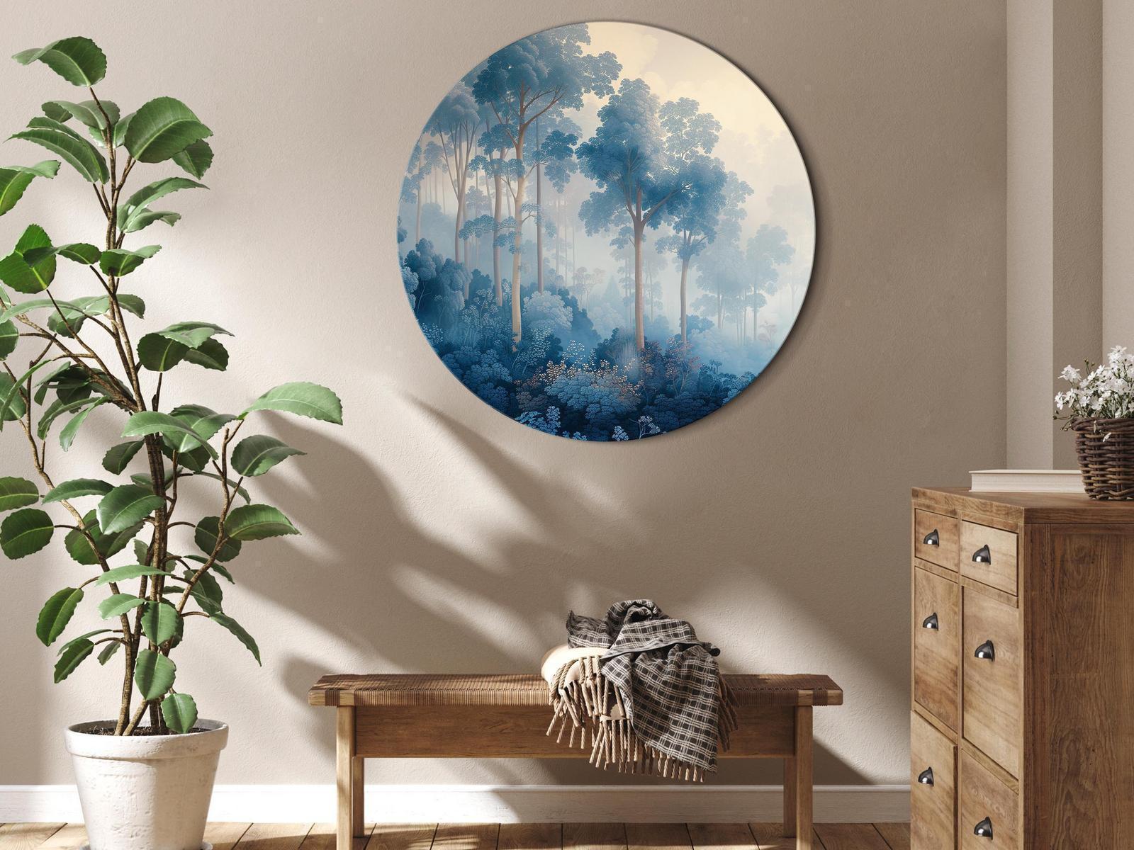 Tableau rond - Landscape with Trees in Illustrative Style Fairy-Tale Blue Forest