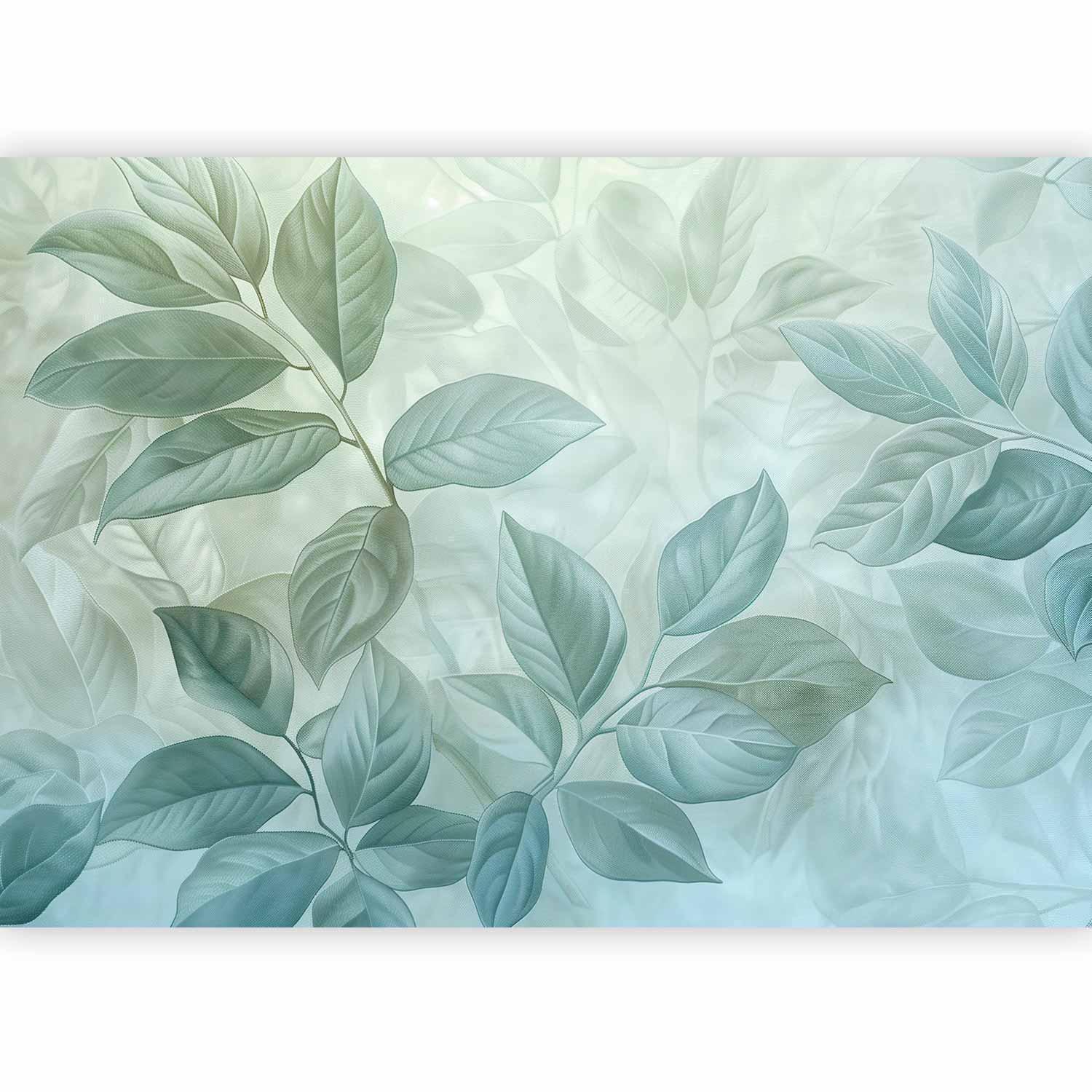 Papier peint - Large Leaves in Shades of Green-Mint: Botanical Motif