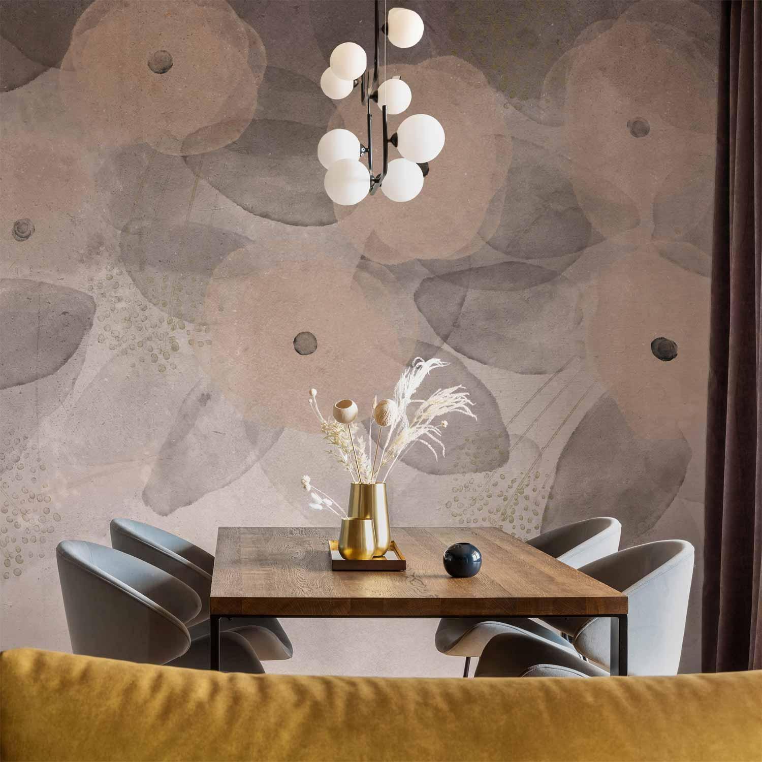 Papier peint - Minimalist meadow - patterns on a delicate beige textured background