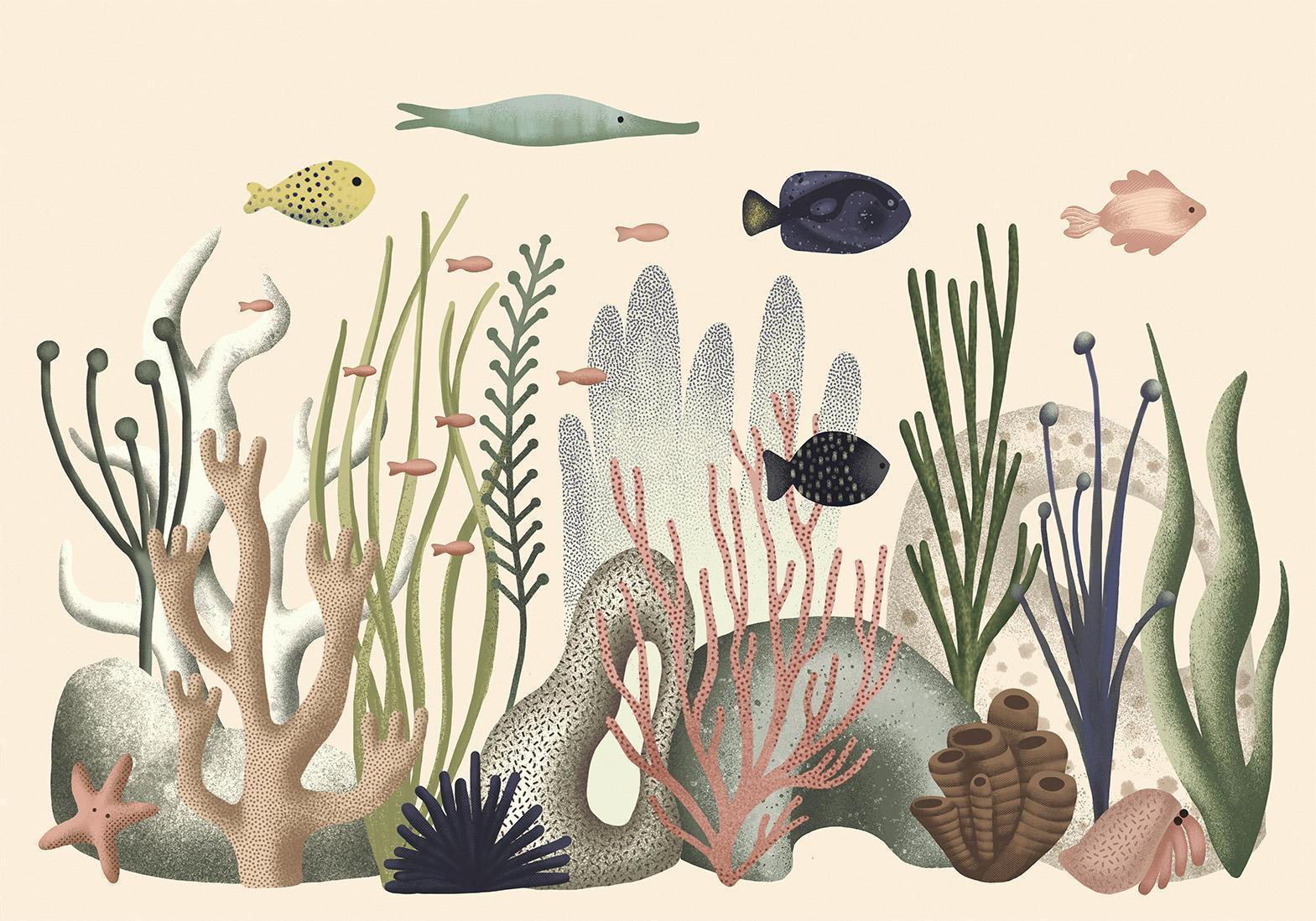 Papier peint - Underwater World - Fish and Corals in Pastel Colours