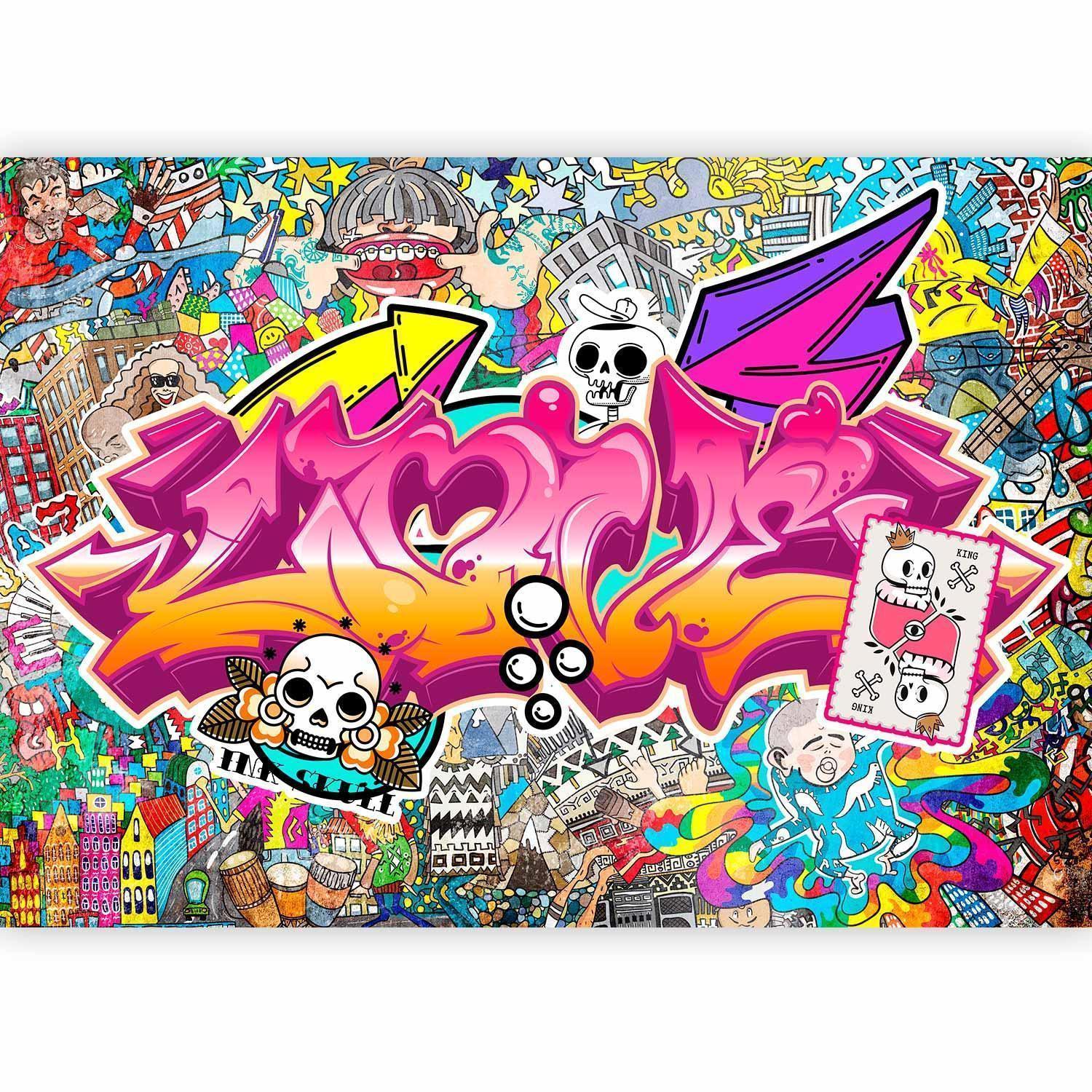 Papier peint - Street art - abstract urban colour graffiti mural with lettering