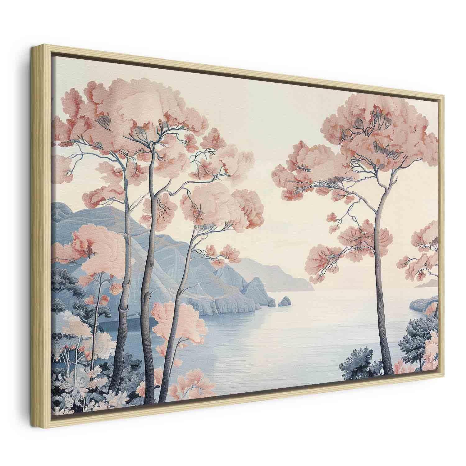 Tableau - Landscape with the Ocean Cliffs and Trees in Delicate Pink Shades