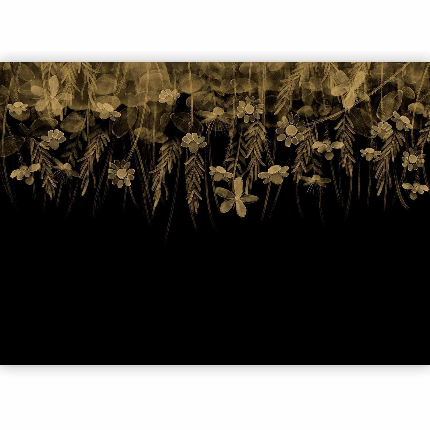 Papier peint - Nature landscape - black abstract nature motif with flowers in sepia