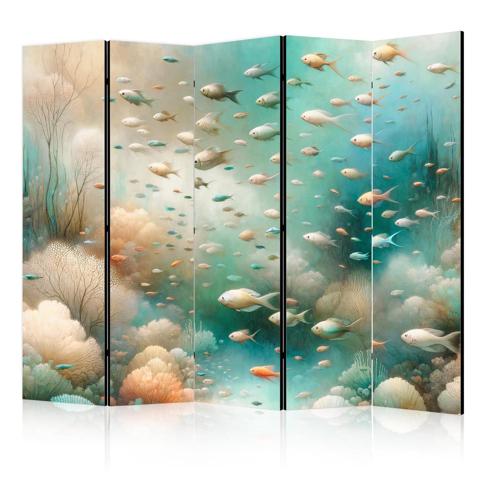 Paravent - Spectacular Underwater Landscape - Fish in an Underwater World in Turquoise Blue Beige and Delicate Orange Colors