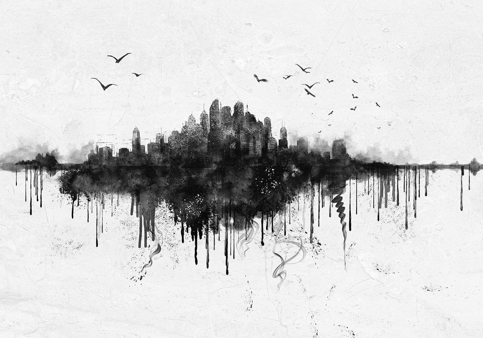 Papier peint - Big city - abstract city skyline in black watercolour style