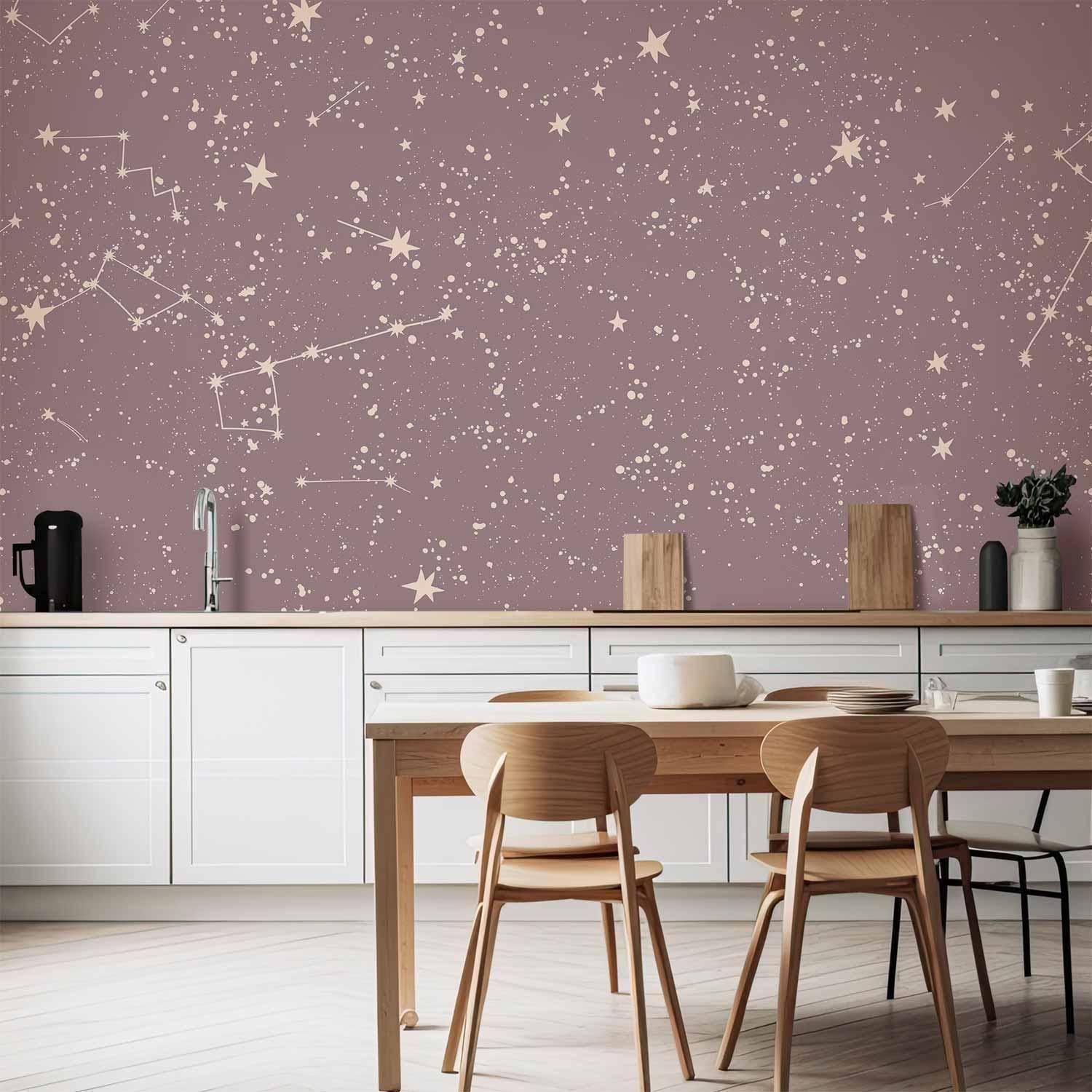 Papier peint - Night Sky - Artistic Constellations and Stars in Pastel Shades