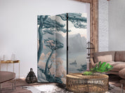 Paravent - Mountainous Coast with Trees and Rocks - in Light Pastel Blues