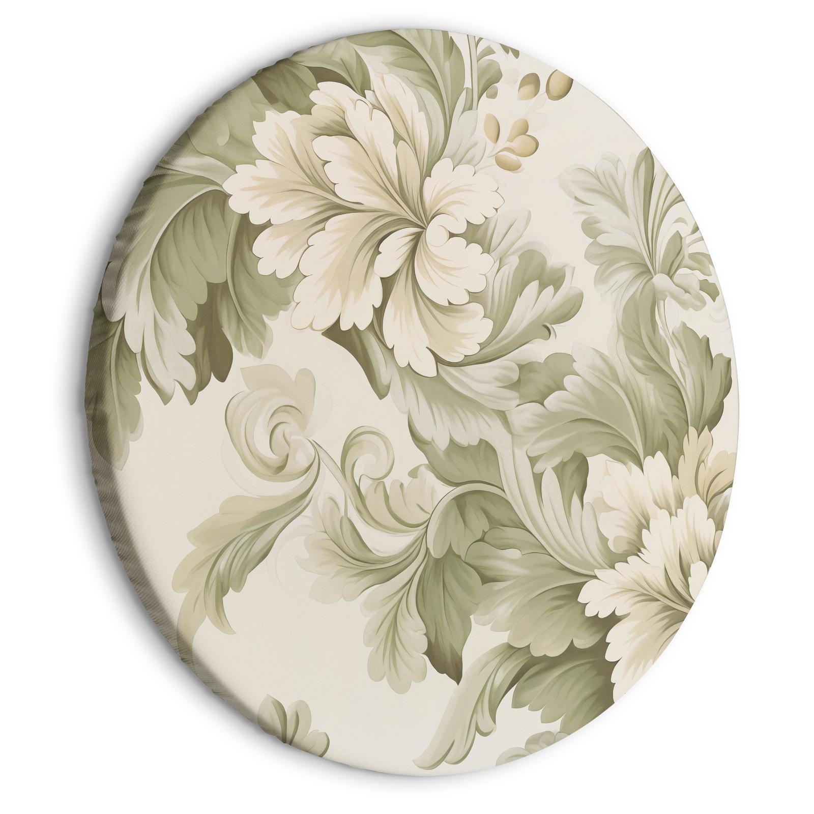 Tableau rond - Retro Vintage Flowers in Delicate Cream and Green Colors