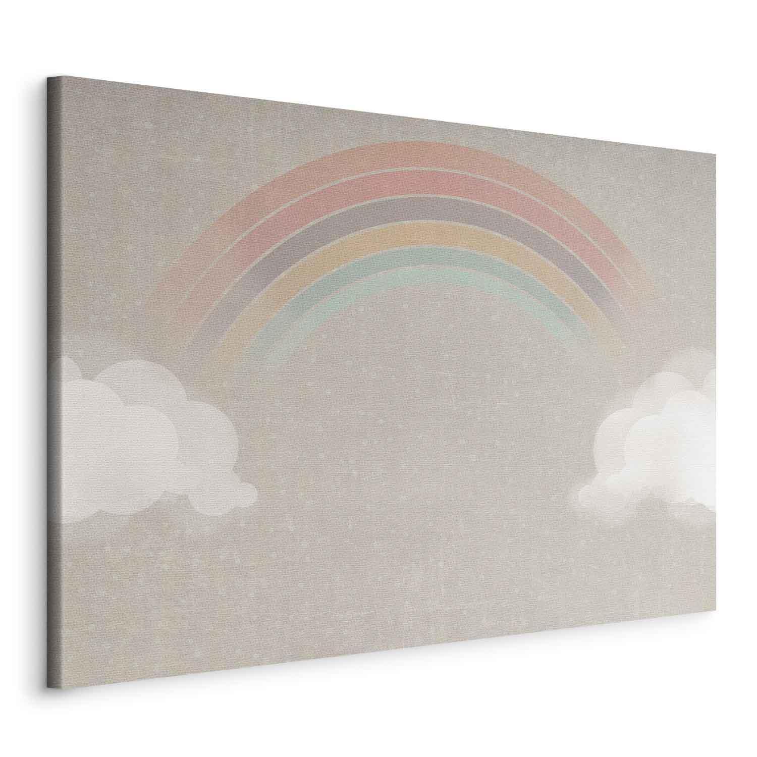 Tableau - Rainy June - Colorful Rainbow Emerging from Clouds on a Bright Background