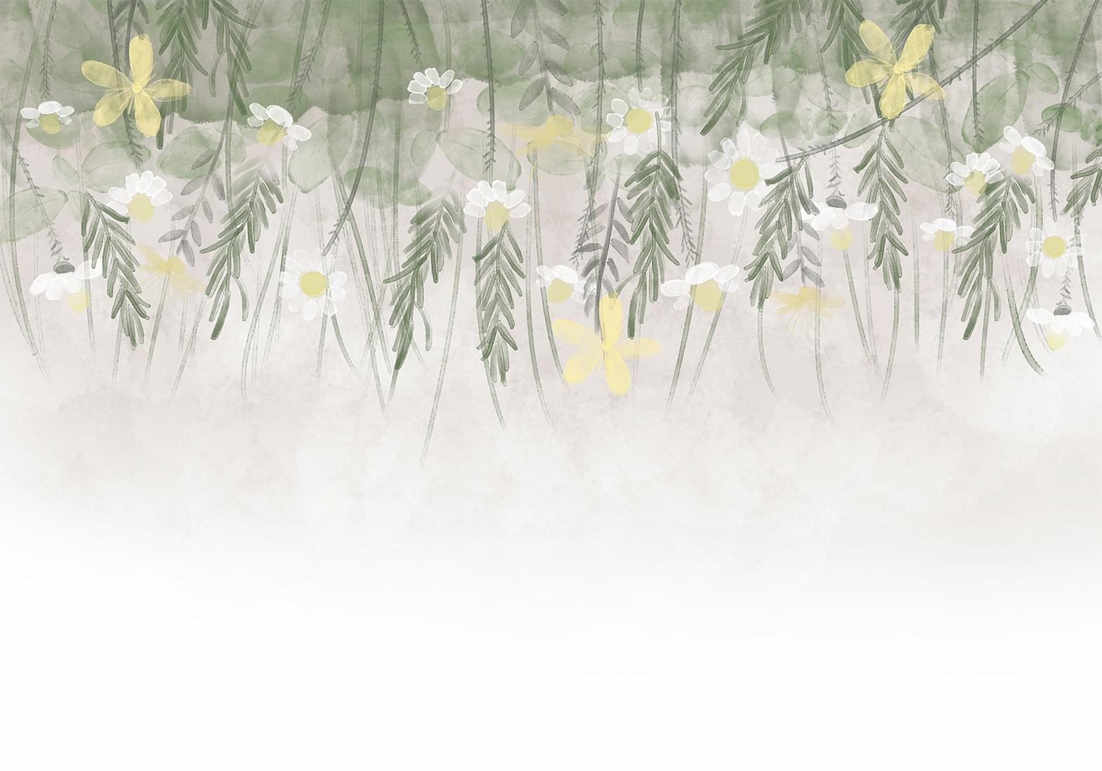 Papier peint - Home herbarium - subtle floral motif with flowers in watercolour style