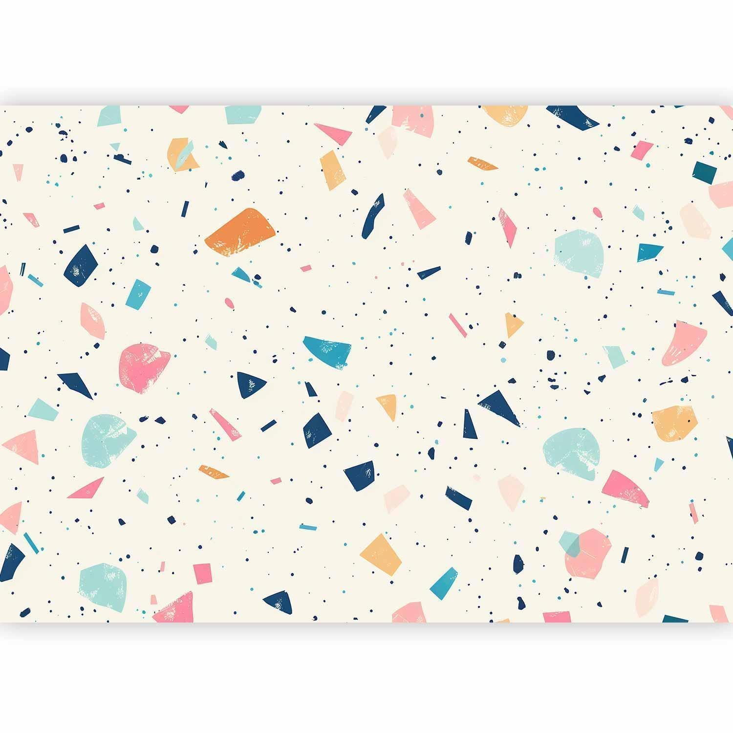 Papier peint - Terrazzo with Multicolored Large Elements Cheerful Pattern on a Light Background