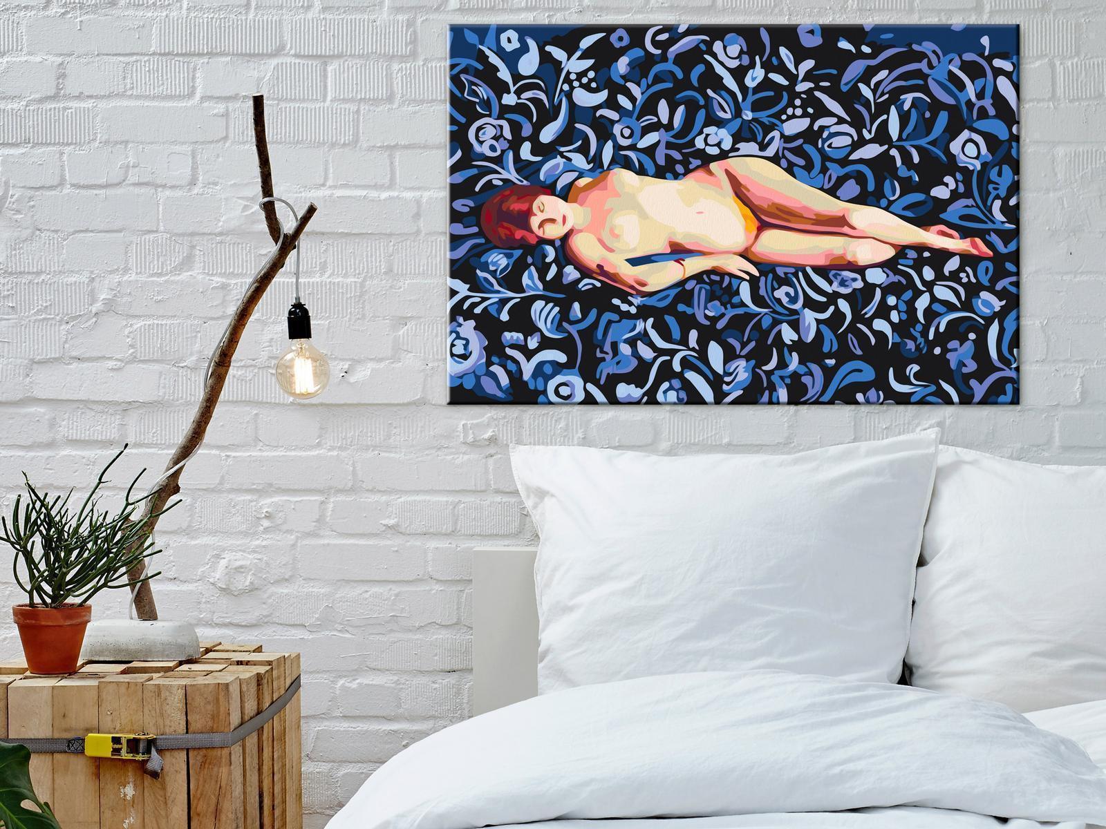 Peinture par numéros - Nude on a Blue Background