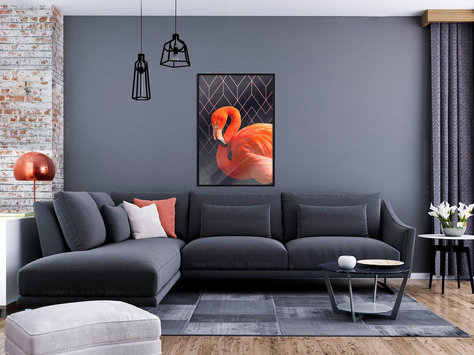 Poster Flamant Rose Orange