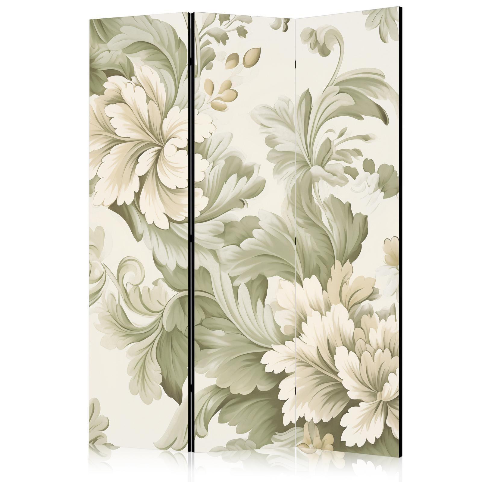 Paravent - Retro Vintage Flowers in Soft Cream and Green Colors