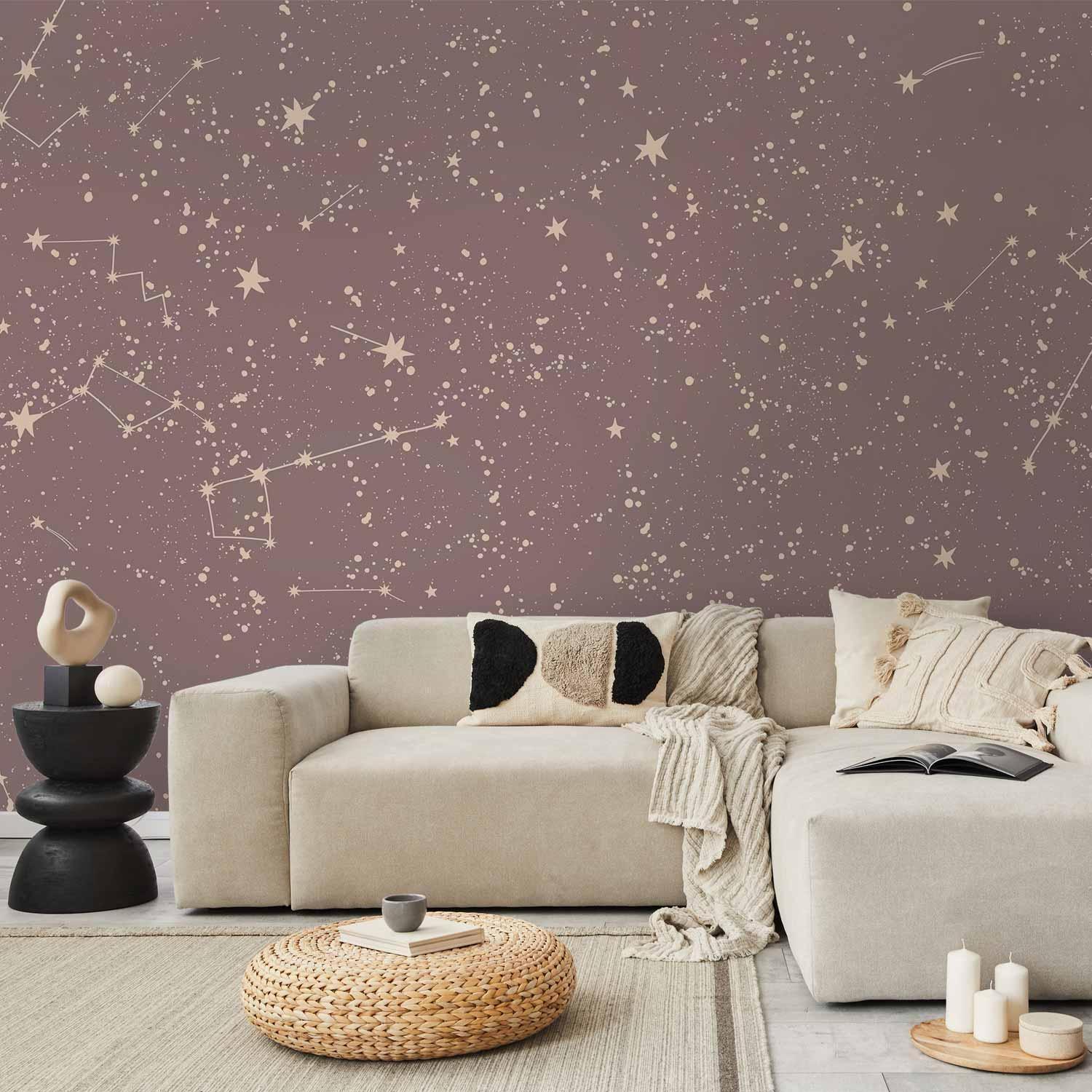 Papier peint - Night Sky - Artistic Constellations and Stars in Pastel Shades