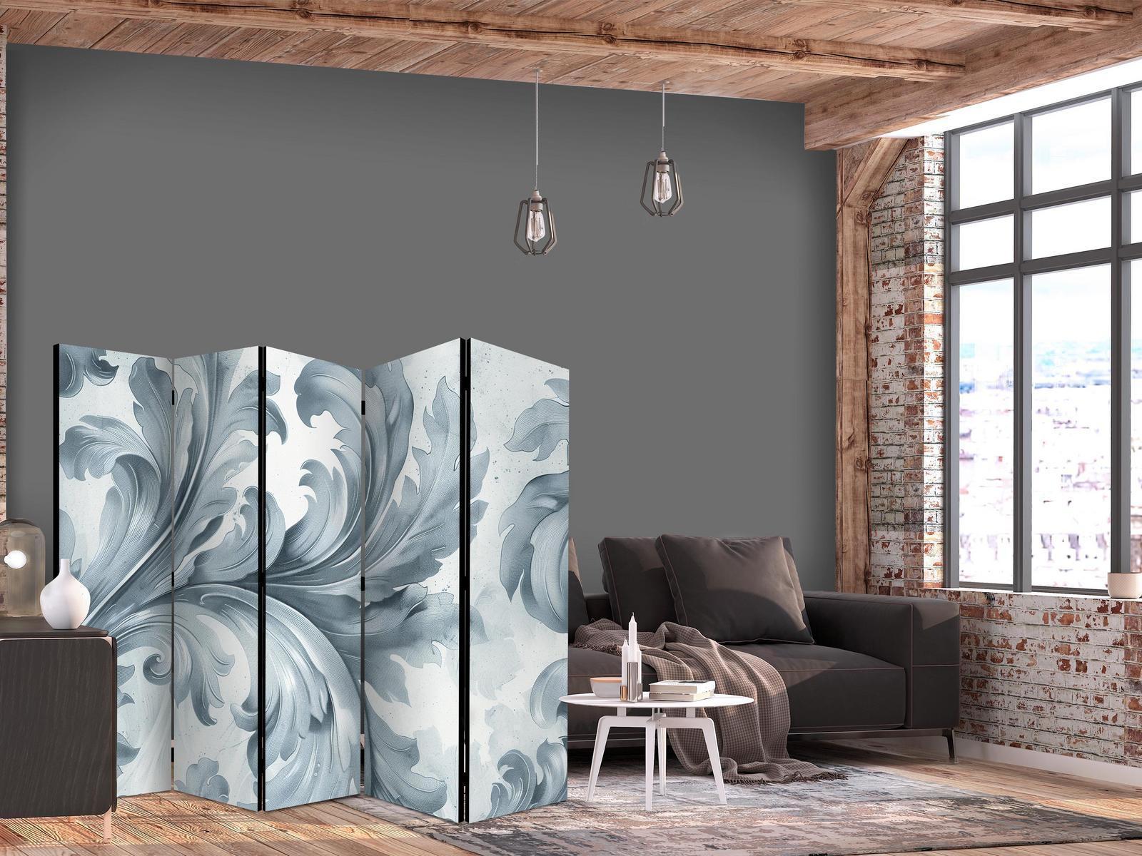 Paravent - Stone Baroque Ornaments in Light Shades of Gray and Blue