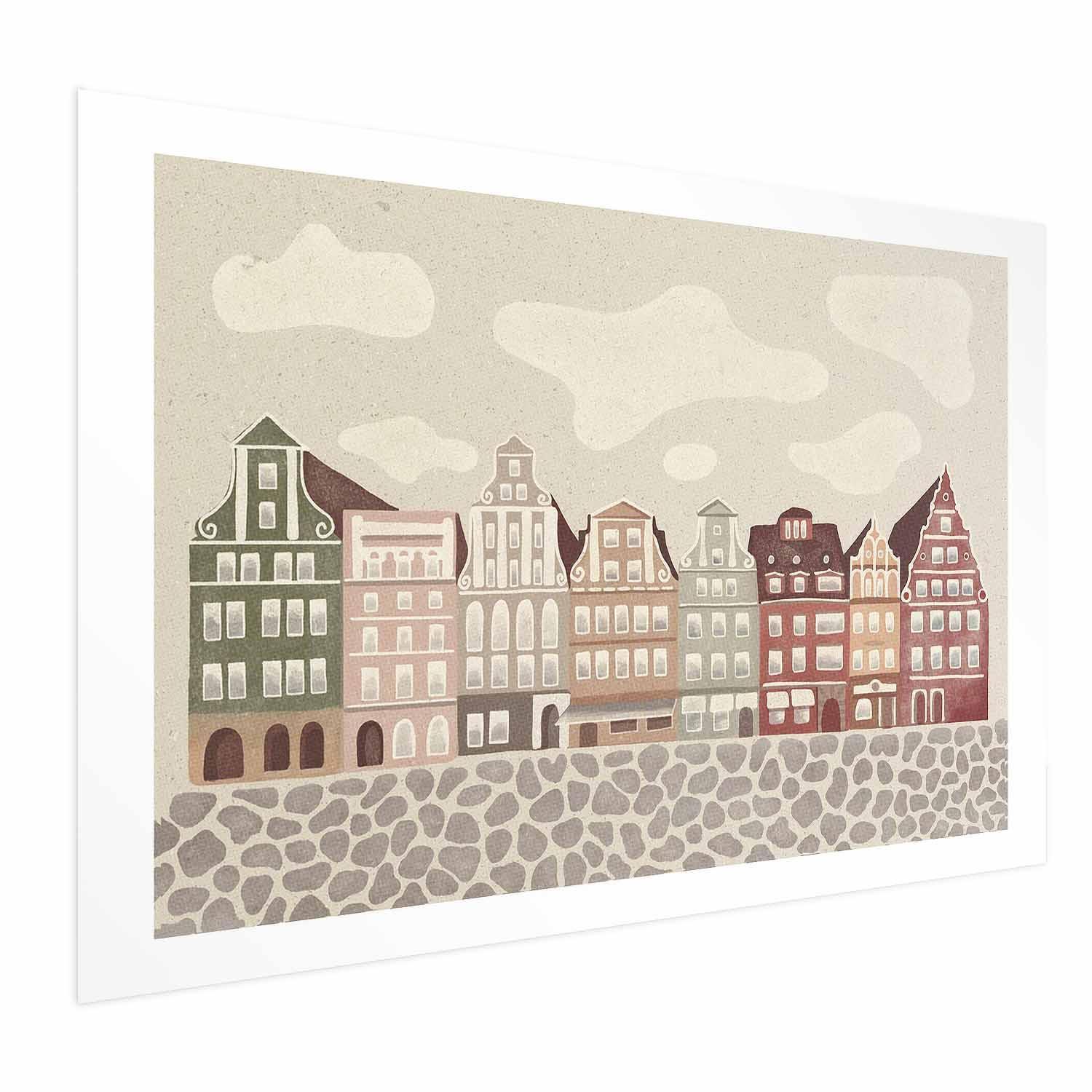 Poster - Colorful Facades - Historic Wrocław Tenement Houses Against the Sky and Cobblestone Street