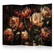 Paravent - Magnificent Tulips - Bouquet of Flowers in Red and White on a Black Background