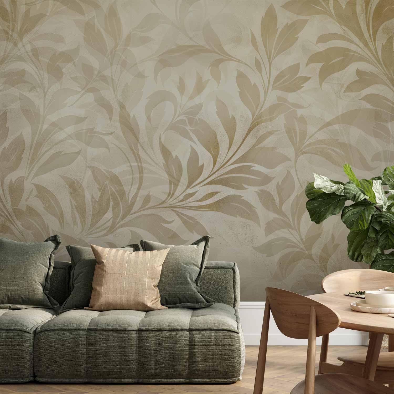 Papier peint - Botanical Motif with Leaves and Vines in Sand Colors