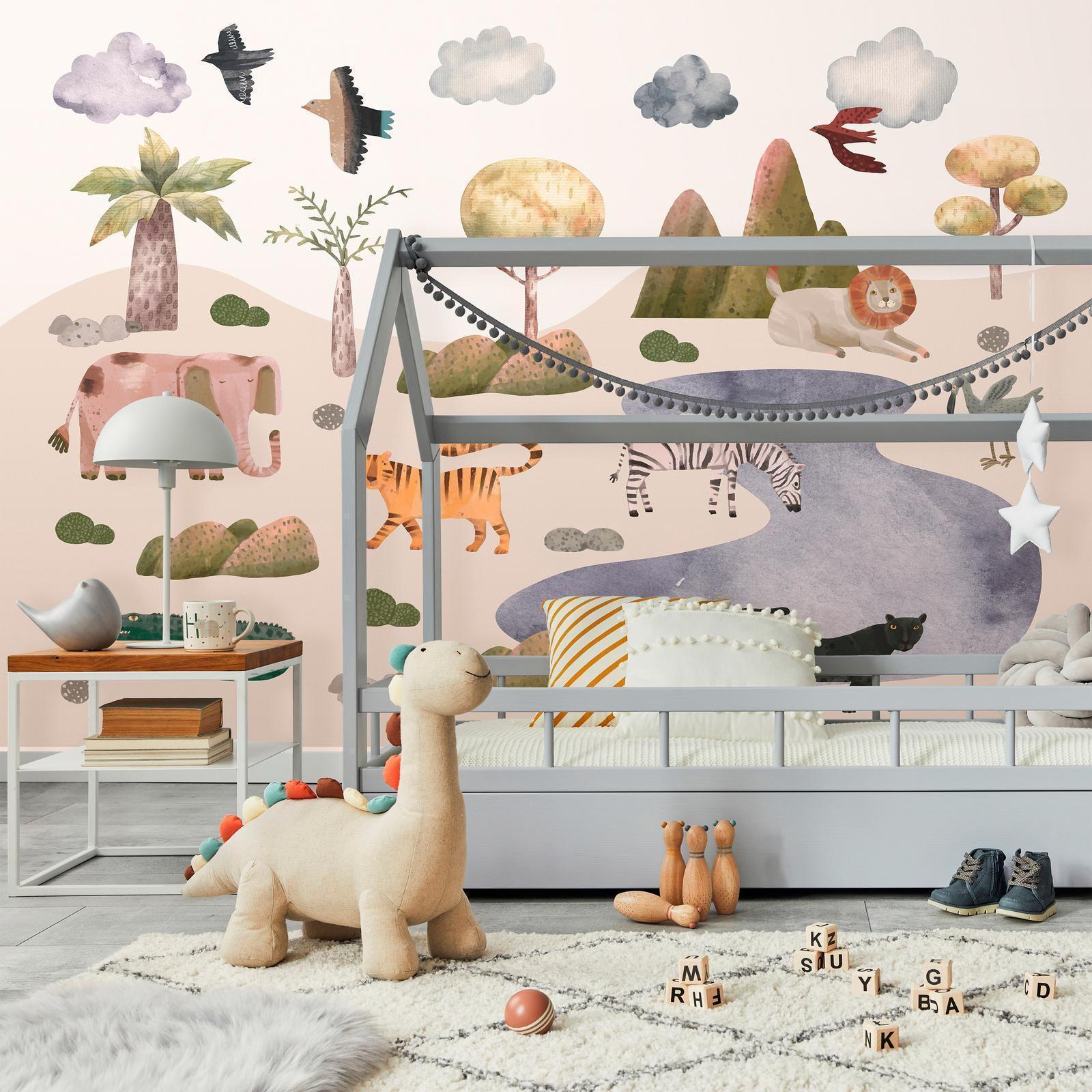 Papier peint - Africa for Toddlers - Savannah Animals in Pastel Colours