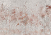 Papier peint - Autumn landscape - abstract with trees and birds on a textured background