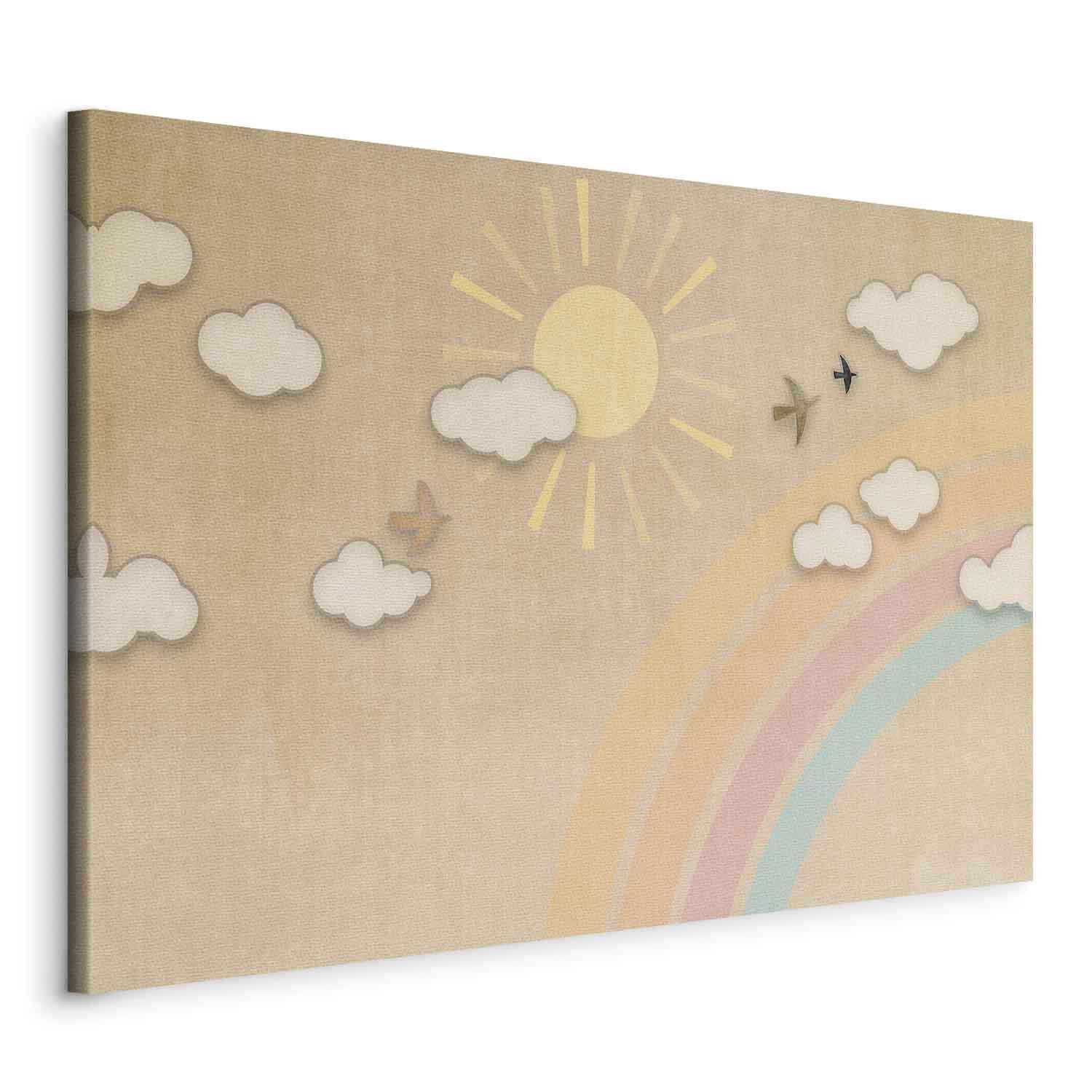 Tableau - Holiday Sky - Sunny Day with a Rainbow and Flying Birds